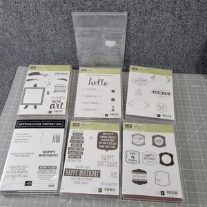 Stampin Up Rubber Stamp Set Lot 7 Birthday Wit Hello Label Love Painters Palette
